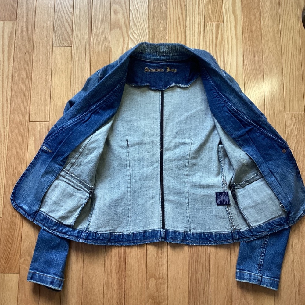 Embellished Distressed Seductions Jeans Cotton Jean Jacket Size 7 - Picture 4 of 10